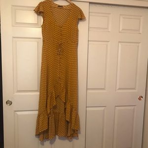Yellow and White Polka Dot High Low Maxi Dress